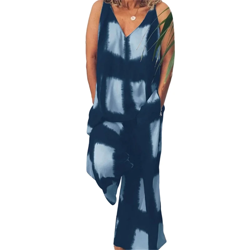 

2021 Women's Jumpsuits V Neck Plaid Style Sleeveless Jumpsuit Women Sexy Women Rompers Loose Pockets Romper