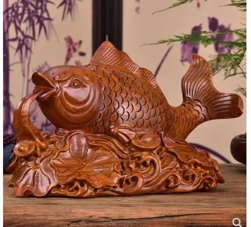 

Chrysanthemum Yellow rosewood pear Carvings fish furnishing pieces real wood lucky redwood carp every year fish office decorati