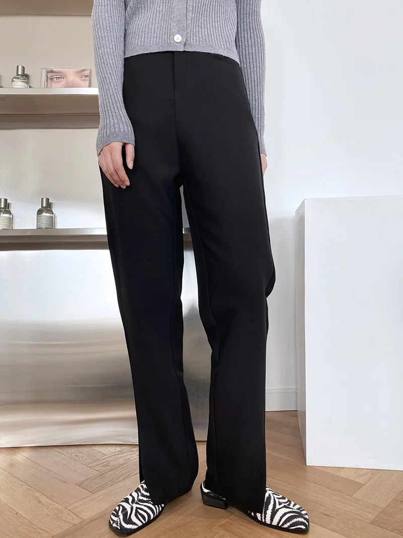

2021 Spring Casual Women Suit Pant Split High Waist Drop Pants Loose Straight Casual Blue Black Suit Pants Female Bottom