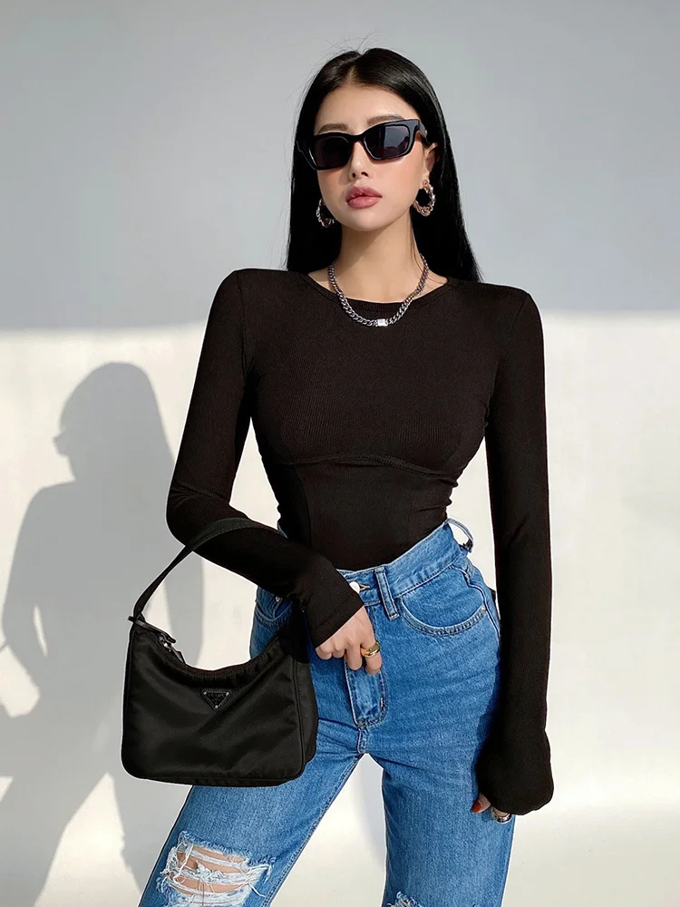 Женский оригинальный комбинезон топы с длинным рукавом для женщин обтягивающие