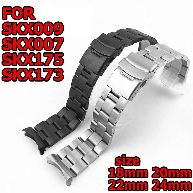 

Ремешок для часов SEIKO SKX009 007 175 173 Series 18 20 22 24 мм, черный браслет для часов из нержавеющей стали с зеркальной застежкой