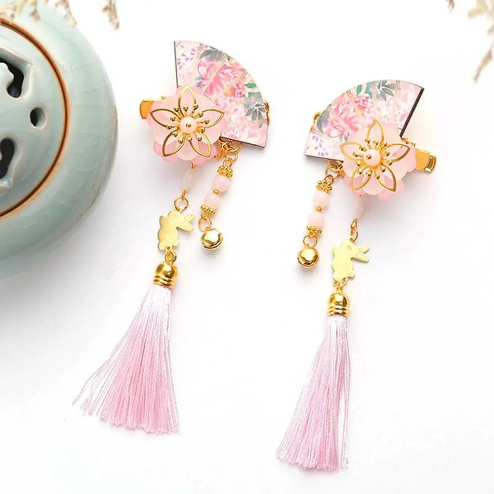 

Chinese Traditional Hairpins Fan-shaped Tassels Baby Girls Hair Clip Headwear Handmade Floral Barrette Kids Hair Accessories