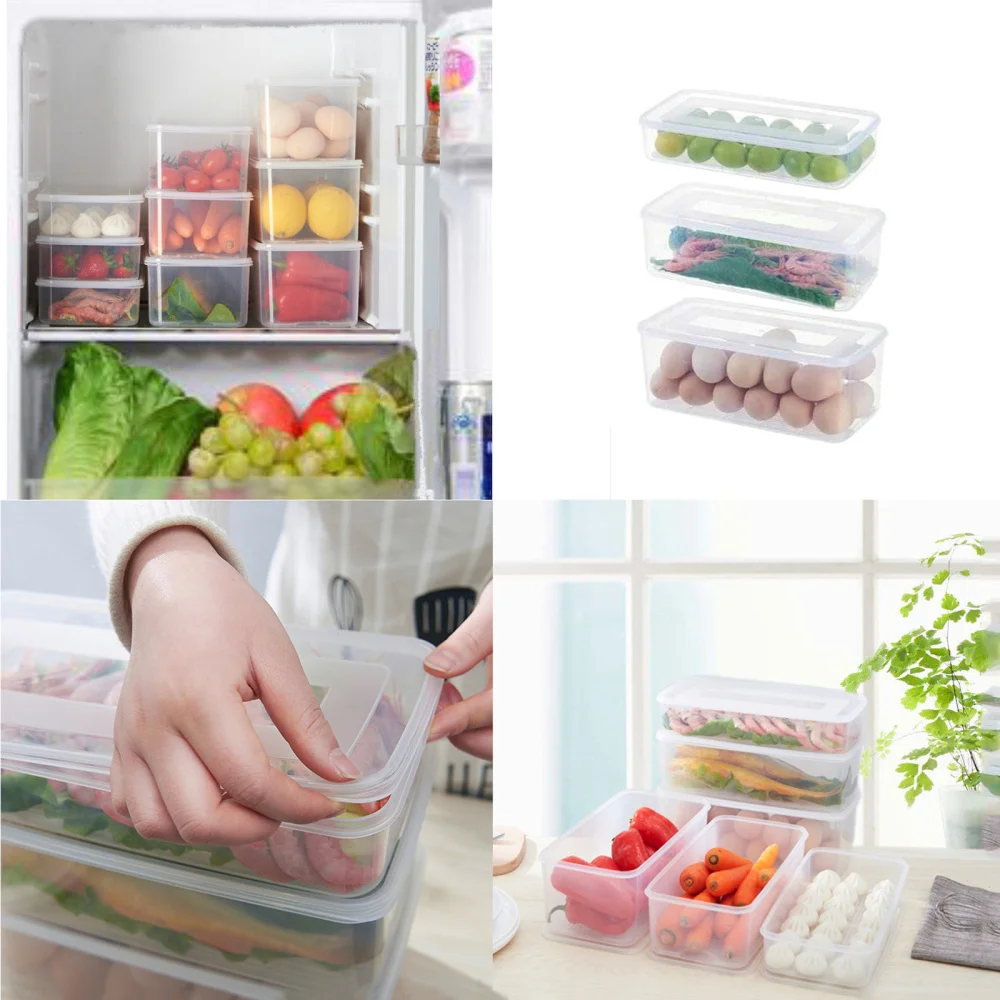 

3pcs Crisper Storage Boxes with Lip Bottom Filter Design Fridge Storage Boxes