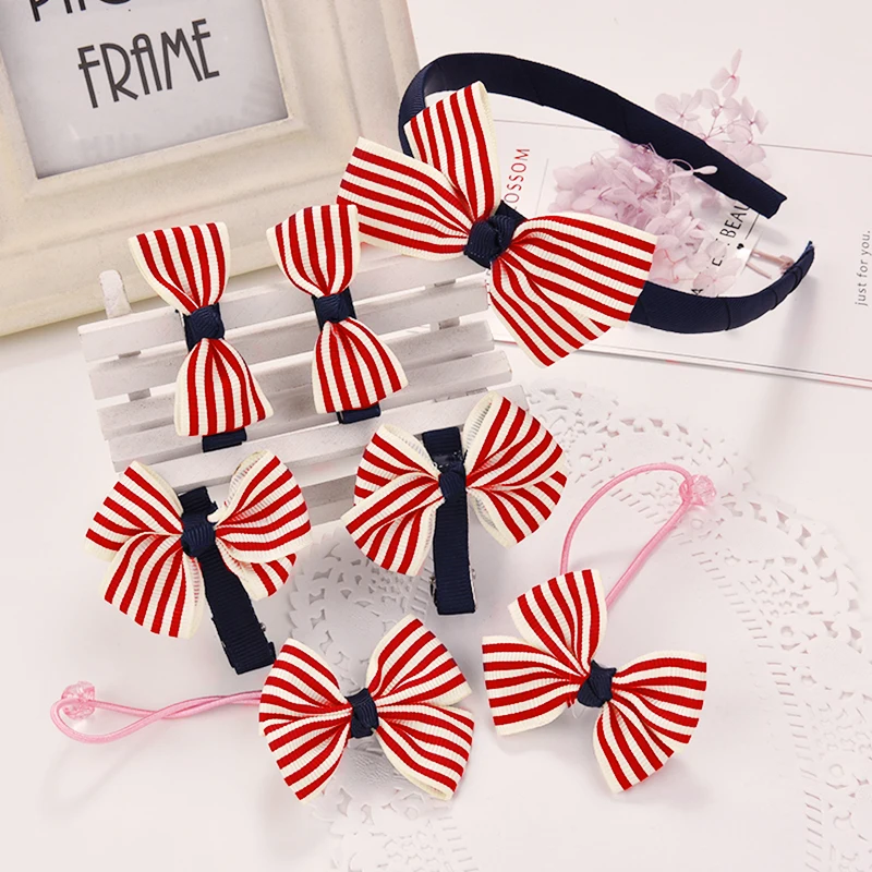 7 шт./компл. заколки для волос в полоску и горошек Детский набор заколок на день