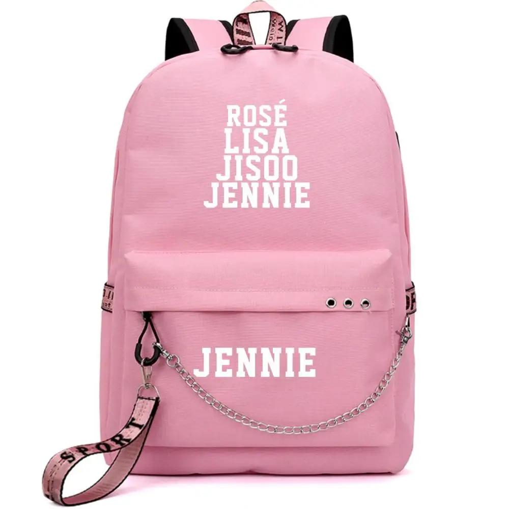 Style 12 Kopo BlackPink Rose Lisa JENNIE USB Рюкзак Школьные сумки черный розовый Mochila дорожные сумки рюкзак на цепочке для ноутбука USB порт для наушников - Цвет: Style 12