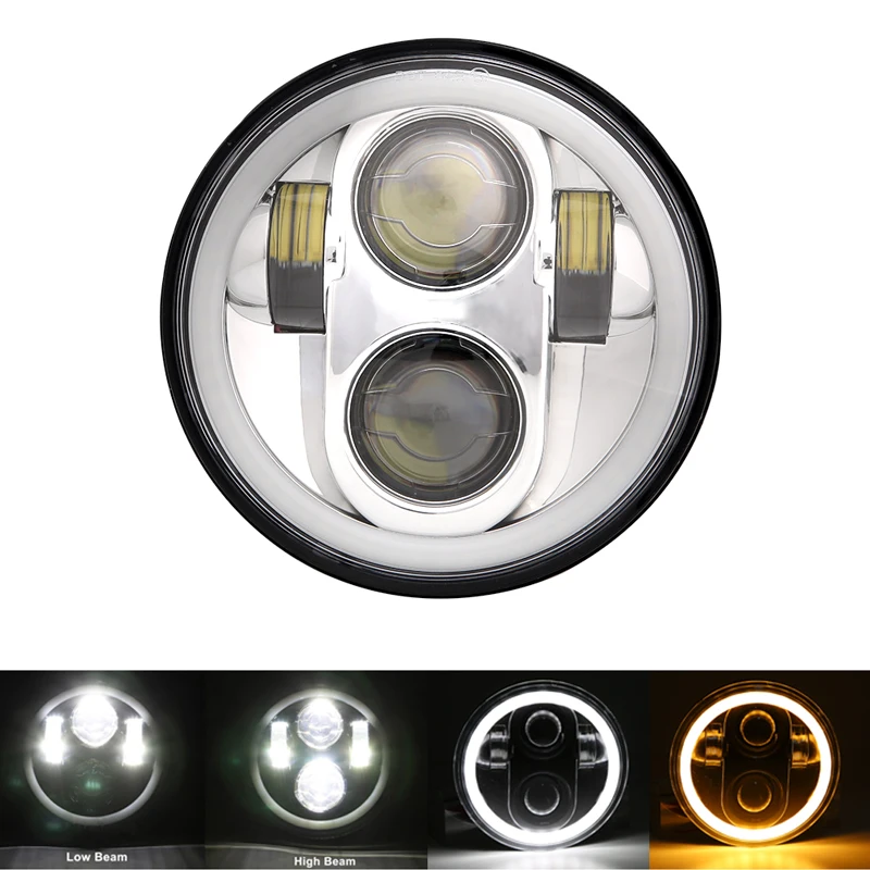 40w with DRL silver Стиль хромированный 5,75 дюймов светодиодный фонарь 5 3/" светодиодный DRL 50 Вт мотоциклетные фары для Sportster 883 XL883 FXCW - Цвет: 40w with DRL silver