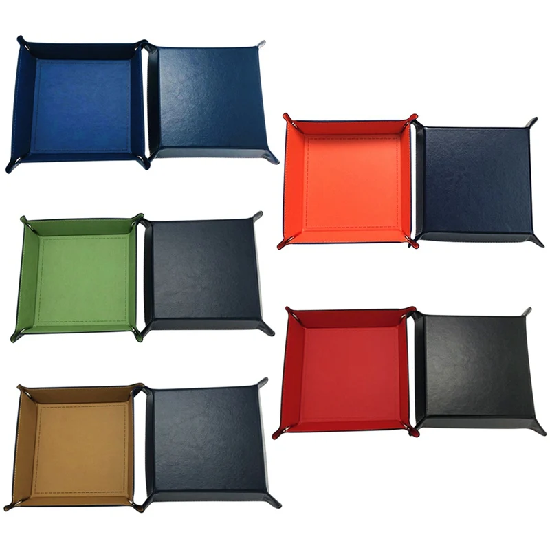 Folding Dice Storage Box PU Leather Quadrilateral Table Tray Coin Keys Holder | Дом и сад
