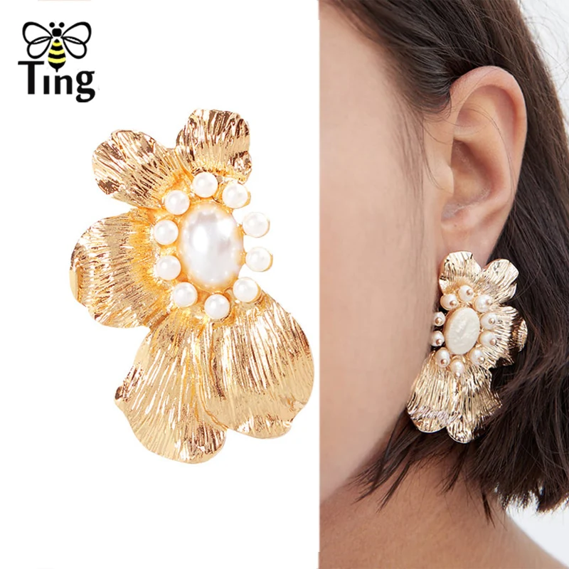 Tingfly Desinger Runway Позолоченные Роскошные вечерние серьги с искусственным жемчугом