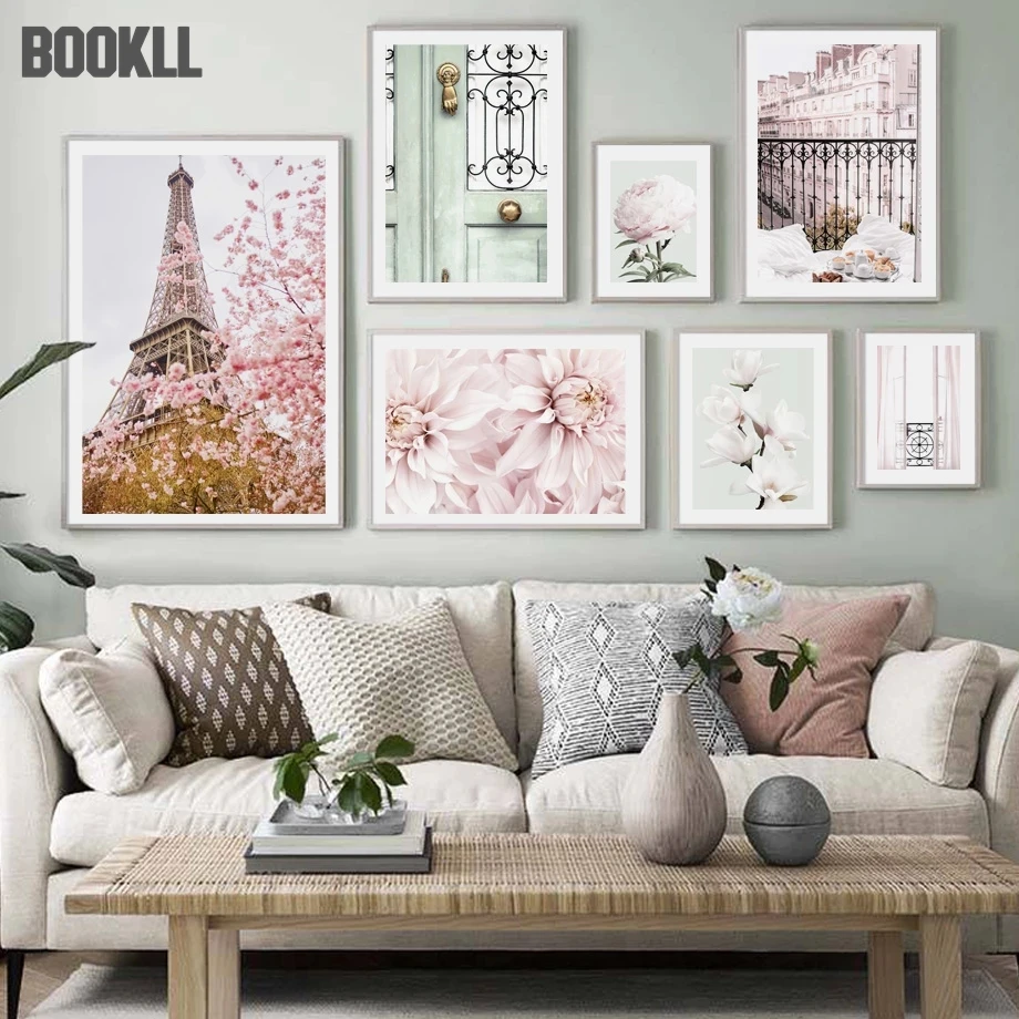 

Paris Tower Balcony Peony Dahlias Magnolias Flower Nordic Poster Wall Art Print Canvas Painting Decor Pictures For Living Room
