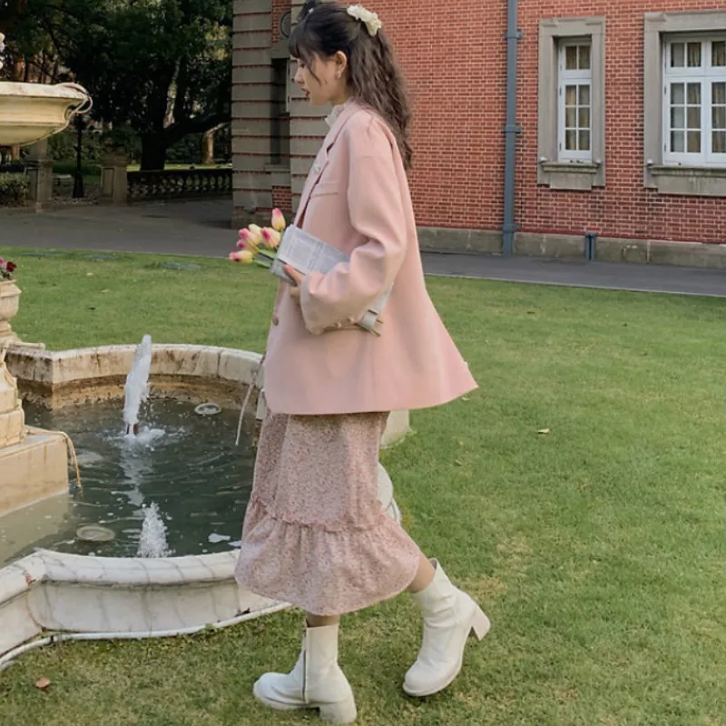 

Chiffon Floral Midi Dress Women French Sweet Vintage Dress Ladise Long Sleeve Elegant Flower One Piece Dress Korean 2021 Spring