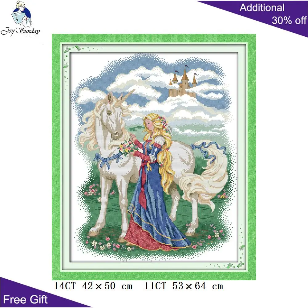 Joy Sunday Белая лошадь принцесса домашнее украшение R558 14CT 11CT Счетный и штампованный