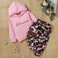 2pcs kids girls clothes tracksuit letters print hooded long sleeves sweatshirt camouflage casual pants for 1 5 years