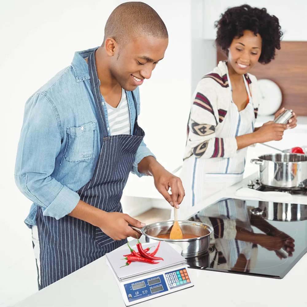 

40kg Stainless Steel Electronic Kitchen Scales Digital Commercial Shop Scales Weigh Food Ingredients and Liquid (Plug)