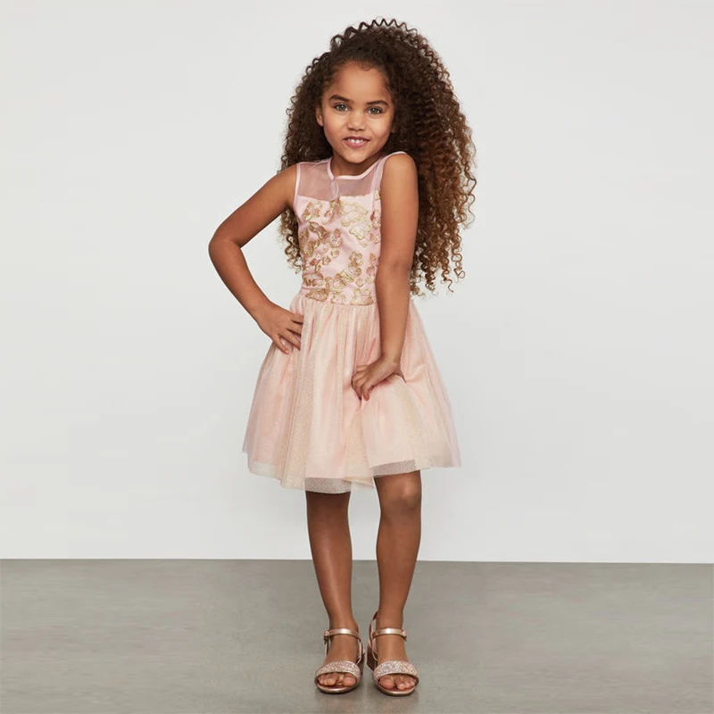 

Платье для девочек, с металлической цветочной вышивкой, 4T-6X