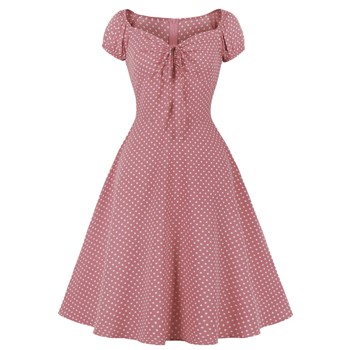 

Fashion Polka Dot Midi Dress for Women Blue O Neck Short Sleeve 2022 Dresses Paty Ladies Streetwear Summer Vestidos 2021