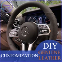 diy for benz e300l glc lgle glb glse c260l c200 300l hand stitch car steering wheel cover black brown genuine leather holder