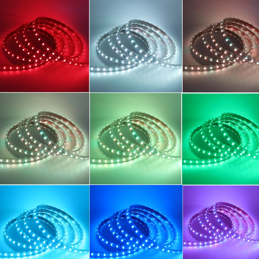 SMD 5050 60Led s/m RGB Светодиодная лента 110V 220V Водонепроницаемая гибкая светодиодная с 20