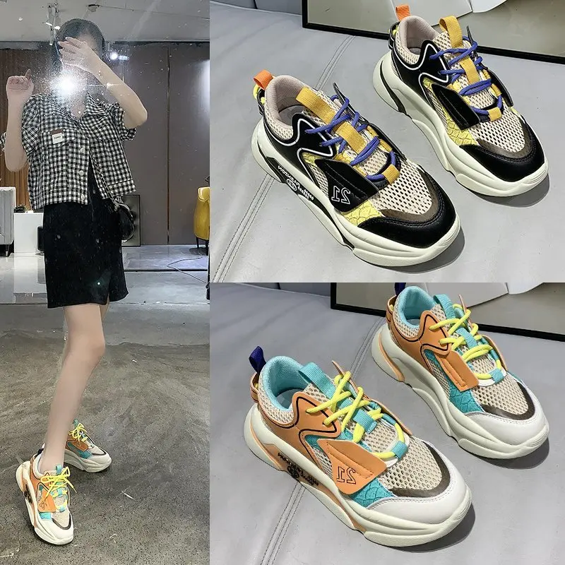 

Женские кроссовки на массивной вулканизированной подошве, разноцветные дышащие кроссовки для прогулок, летний сезон, 2021
