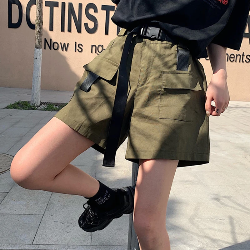 Fashion Women Military Style Cargo Shorts Elastic High Tail Short Broek New 2019 Summer Random Right | Женская одежда