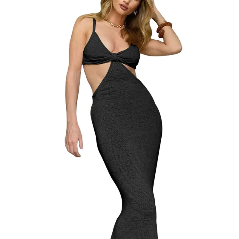 

Womens Sexy Knitted Cut Out Spaghetti Strap Long Dresses Halter Neck Backless Maxi Dress Club Party Y2K Streetwear