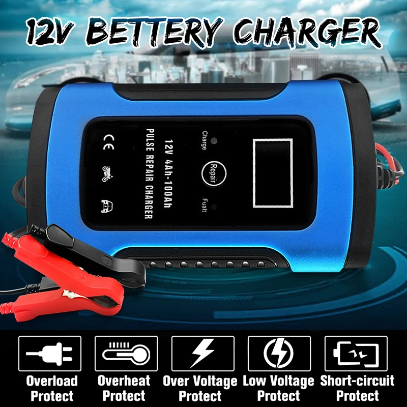

12V 6A Full Automatic Car Battery Charger with Digital LCD Display For Auto Motorcycle Lead-Acid AGM GEL Batteries Charging
