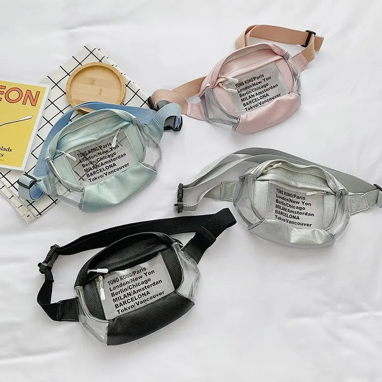 

Transparent Fashion Women Bag Belt 2020 High Quality Pvc Zipper Female Ladie Girls Waist Small Square Phone Bag Waistband Woman