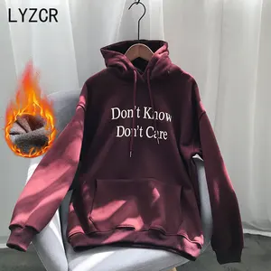 Женский бархатный Свитшот LYZCR с капюшоном, толстые теплые женские свитшоты с буквенным принтом, Свободный пуловер бойфренда, топы на осень-зиму