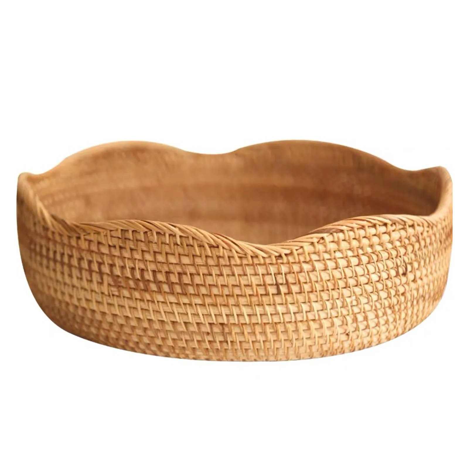 

Hand-woven Storage Fruit Basket Candy Snack Dessert Round Tray Desktop Wavy Dried Fruit Storage Basket Creative Home Storage