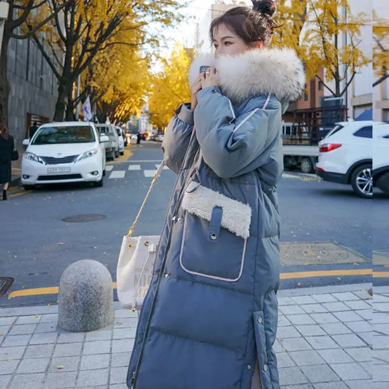 

Женская Стеганая куртка на хлопковом наполнителе, свободная утепленная куртка в Корейском стиле с большим меховым воротником для девушек, ...