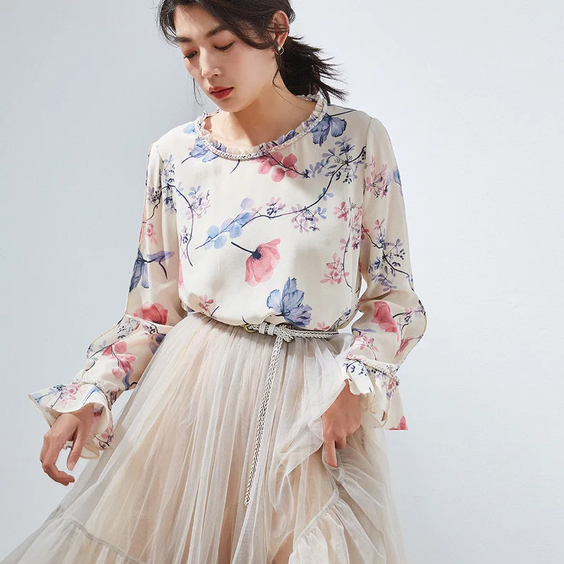 Весна и лето 2019 новое модное платье с принтом крепдешин Шелковый костюм в