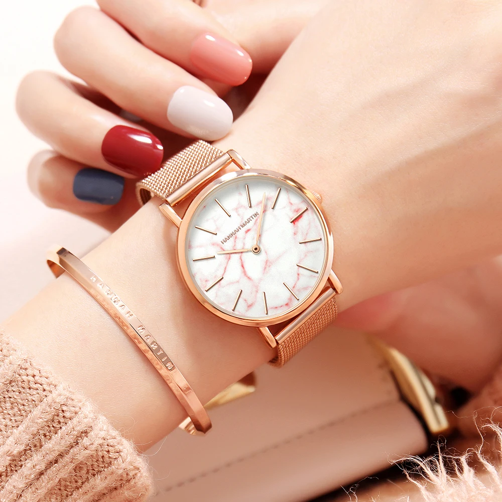 

Hannah Martin Rose Gold Women's Wristwatch Casual Simple Movement Fashion Design Mesh Belt Waterproof Quartz Women's Watches