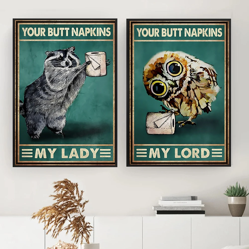 

Mental Funny Racoon Cat Owl Paper Canvas Picture Bathroom Poster and Print Wall Decoration Vintage Wall Art Home Painting Decor
