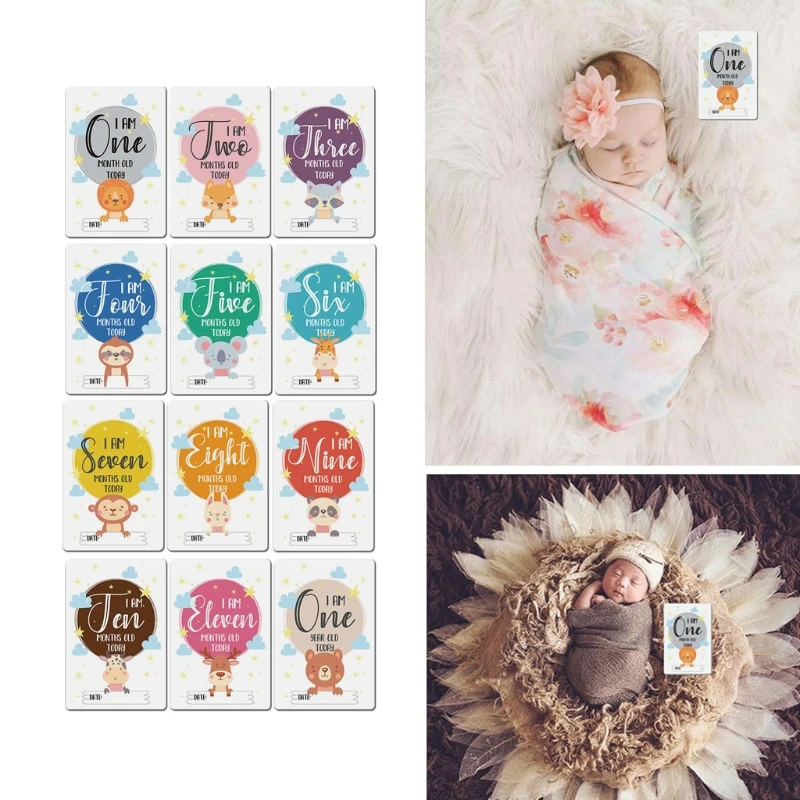 

12 Sheet Baby Photo Moment Cards Baby Shower Unisex Boy Girl Photo Keepsake Memory Landmark Gender Neutral A5YC