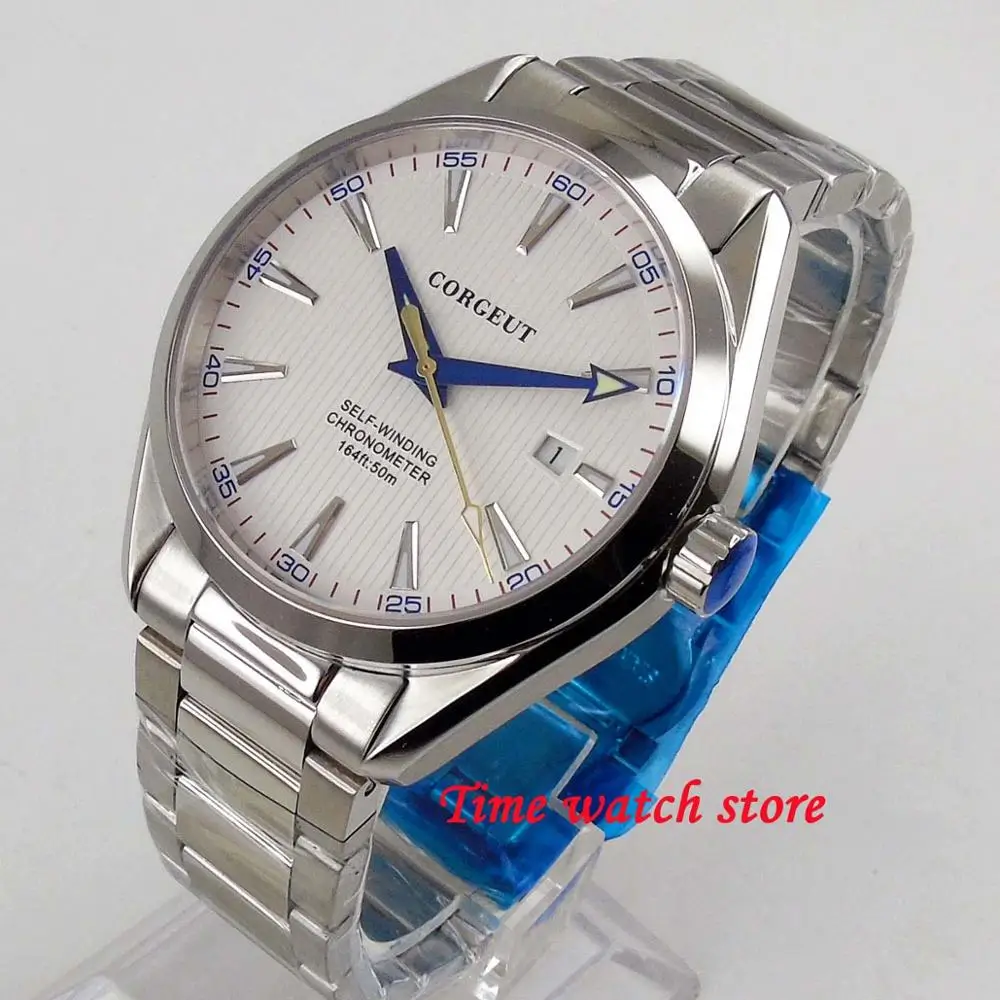 White Miyota 41mm Corgeut Miyota 8215 5ATM automatic men's watch steel Polished date luminous sapphire glass - Цвет: White Miyota