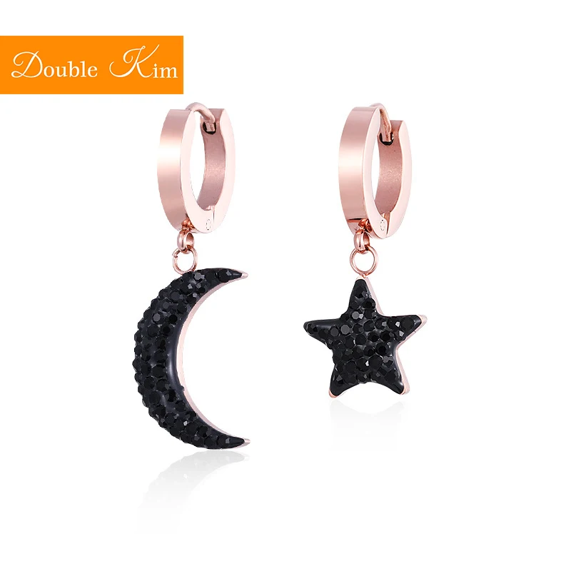 The Stars of Moon Stud Earrings Titanium Stainless Steel Inlaid Zircon Rose Gold Fashion Trendy Women Jewelry Gift | Украшения и