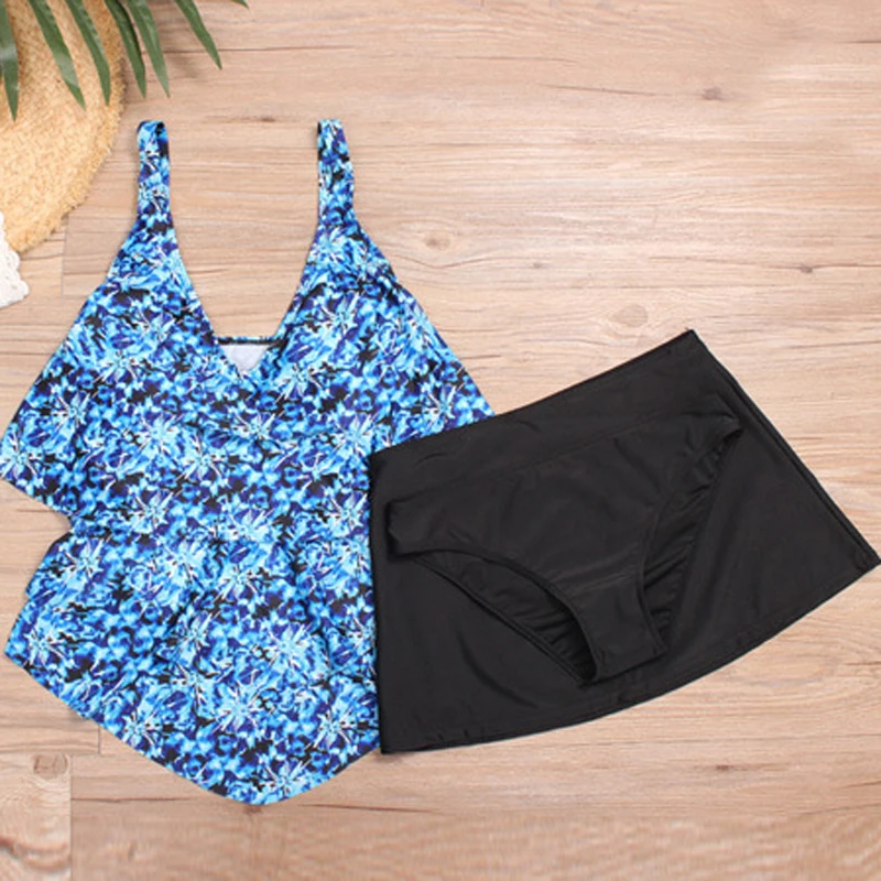 

3pcs Vintage Print Tankini Plus Size 5XL Swimsuit Women Bathing suit Summer Beach Wear Swimming suit Swimwear