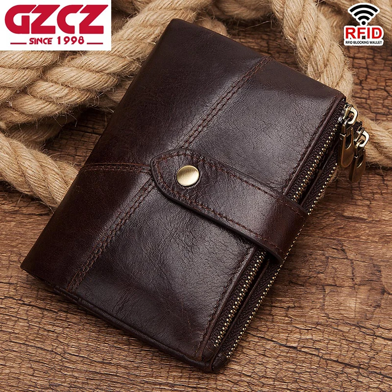 GZCZ RFID Бумажник мужские кожаные кошельки Crazy Horse кошелек Короткий Мужской мини