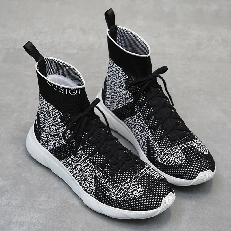 Женские повседневные эластичные кроссовки носки черные дышащие на массивной