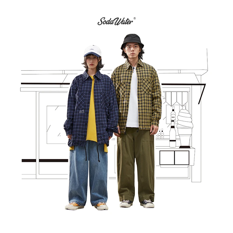 Мужская классическая рубашка SODAWATER хлопковая с длинным рукавом и принтом в стиле