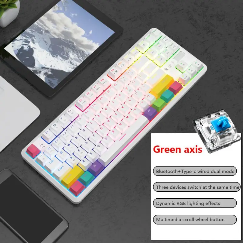 

Проводная/Беспроводная Механическая Bluetooth клавиатура, 87 клавиш, для Ajazz K870T с RGB подсветкой, кабель Type C, батарея 2000 мАч, NKRO