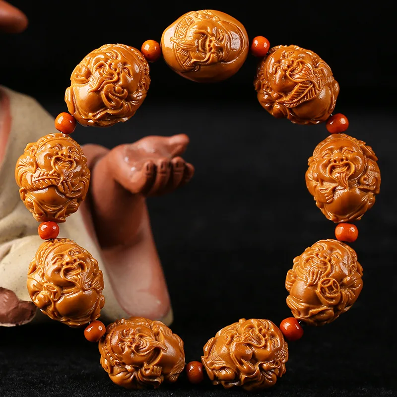 Оливковая косточка для резьбы великой головы восьми сокровищ бога рука струнная игра до оливкового браслета для мужчин и женщин.