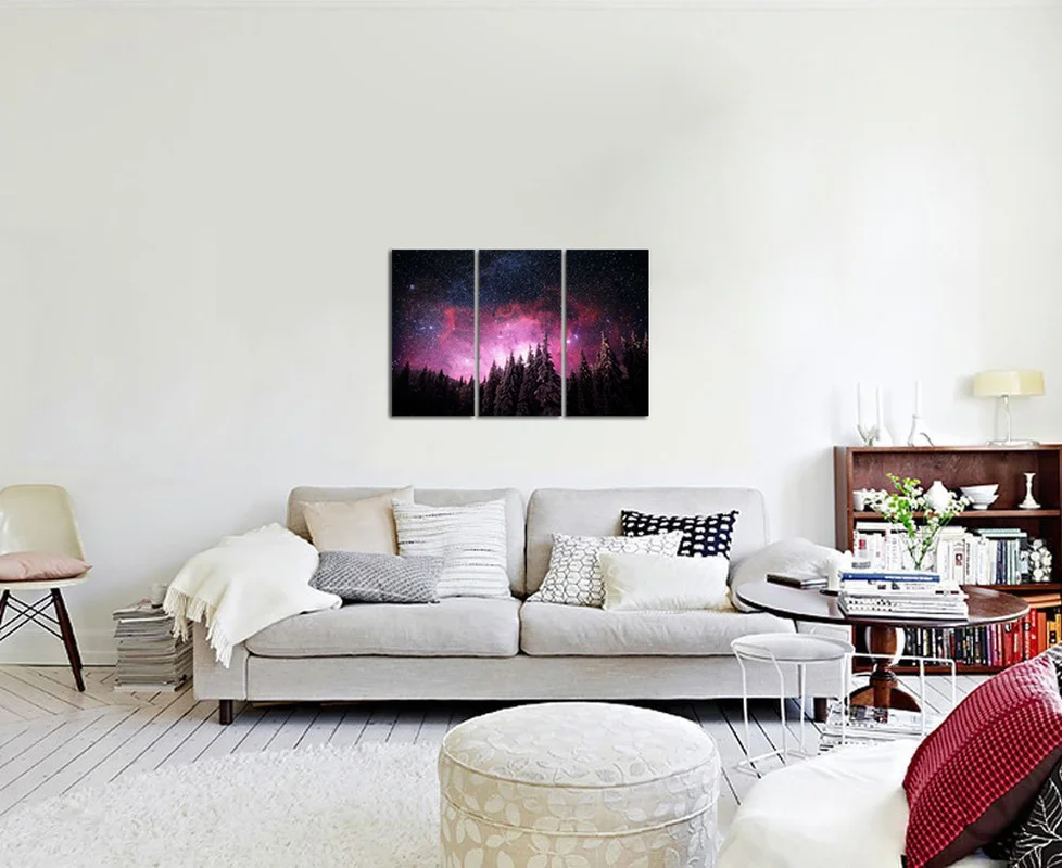 

Landscape Canvas Painting Beautiful Starry Sky on Forest Wall Art Poster 3 Pieces Night HD Print Set Framed for Home Decor