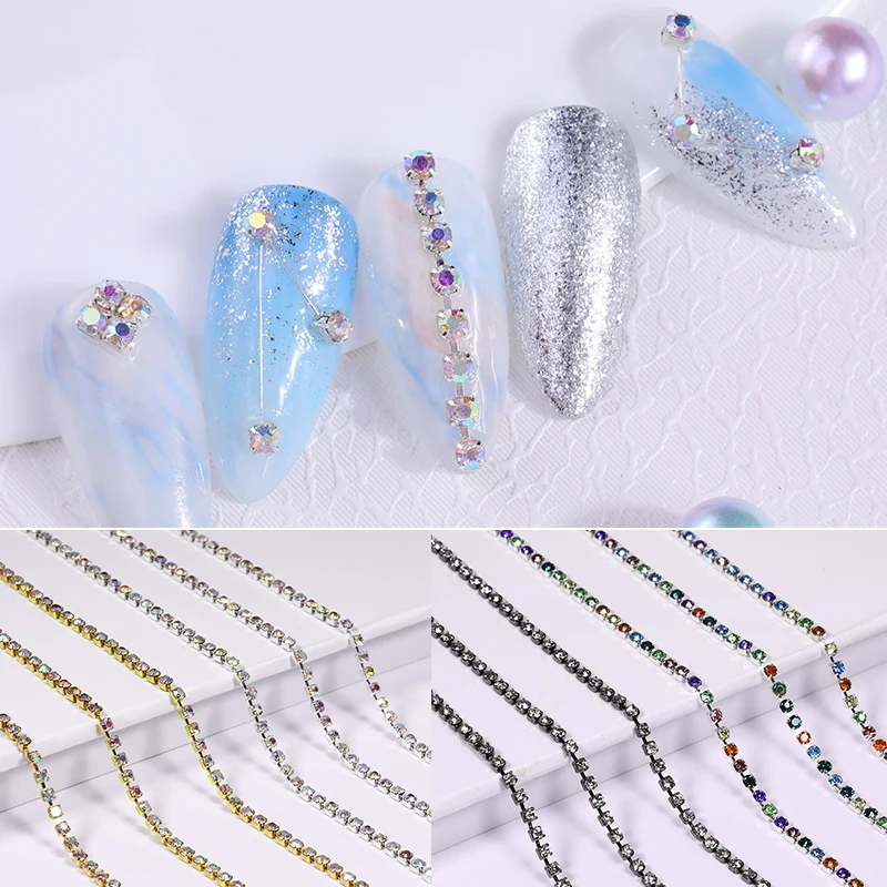 6 шт./пакет металлическая цепочка для ногтей модные золотые серебряные цветные