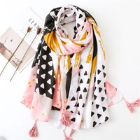 women geometric print scarf tassel scarf girls pink printed dots scarves female soft spring summer cape shawl wrap long scarf