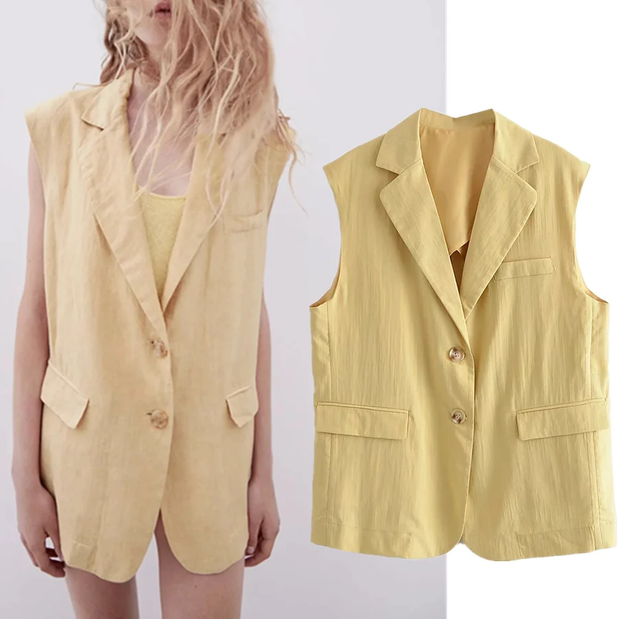 

Модный простой однотонный свободный блейзер в английском стиле с отложным воротником без рукавов, Женский Повседневный Блейзер, женский жи...