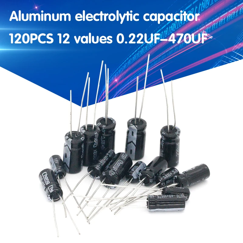 

120pcs 1set of 120pcs 12 values 0.22UF-470UF Aluminum electrolytic capacitor assortment kit set pack