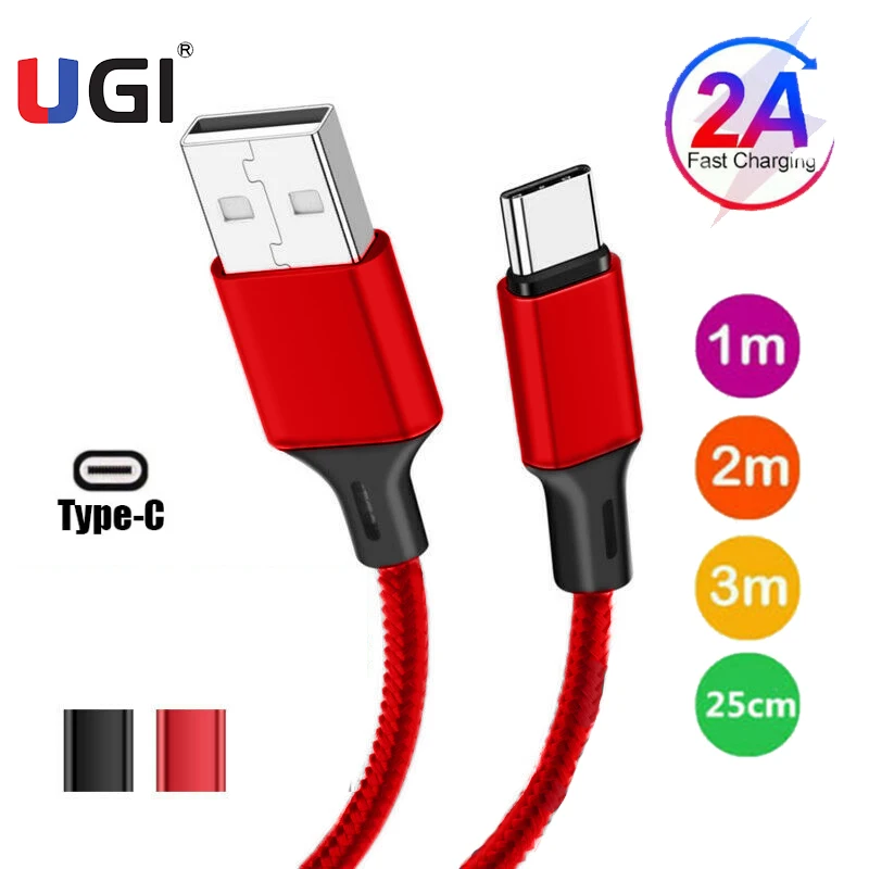 

UGI 2A Fast Charging Cable Micro USB C Type C For Macbook Samsung Huawei Xiaomi Tablet Data Sync 0.5M 1M 2M 3M Braided Nylon Red