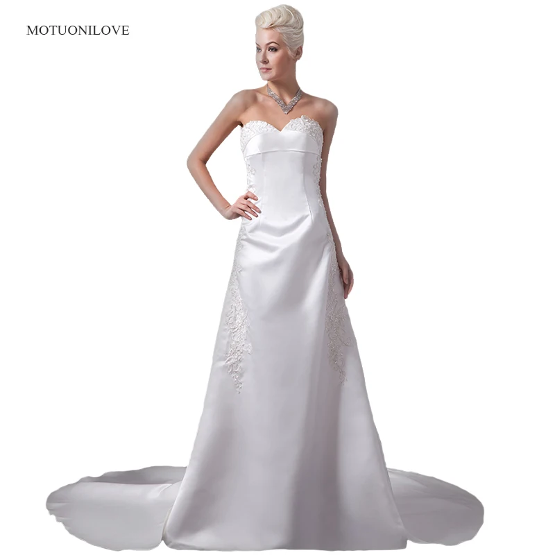 

Sweetheart Satin A Line Wedding Dresses Lace Appliqued Beaded New Arrival Plus Size Wedding Gowns Bride Dress vestidos de noiva