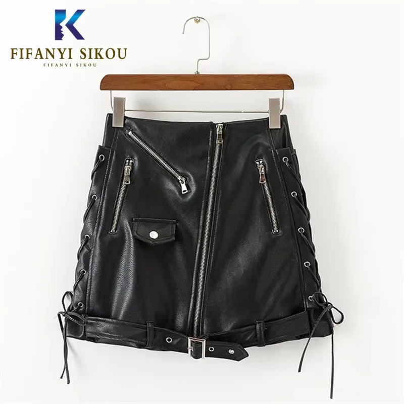 Юбка женская трапециевидная из искусственной кожи мини юбка с завышенной талией