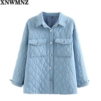 xnwmnz 2021 loose buttons parkas women fashion turn down collar coats women elegant pockets autumn denim cotton jackets female